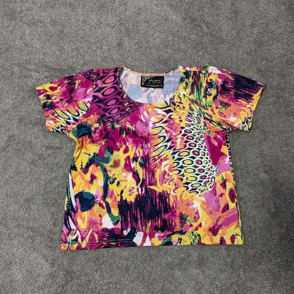 Judy Joannou Women's Multicolor Blouse Size Medium Short Sleeve Animal Print